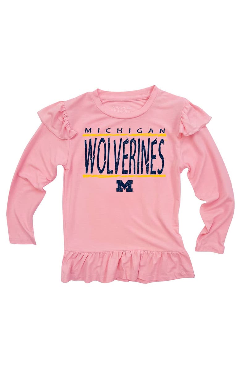 Wes & Willy Infant Wes & Willy Pink Michigan Wolverines Heart Print Ruffle Long Sleeve T-Shirt and Pants Sleep Set, Alternate, color, 