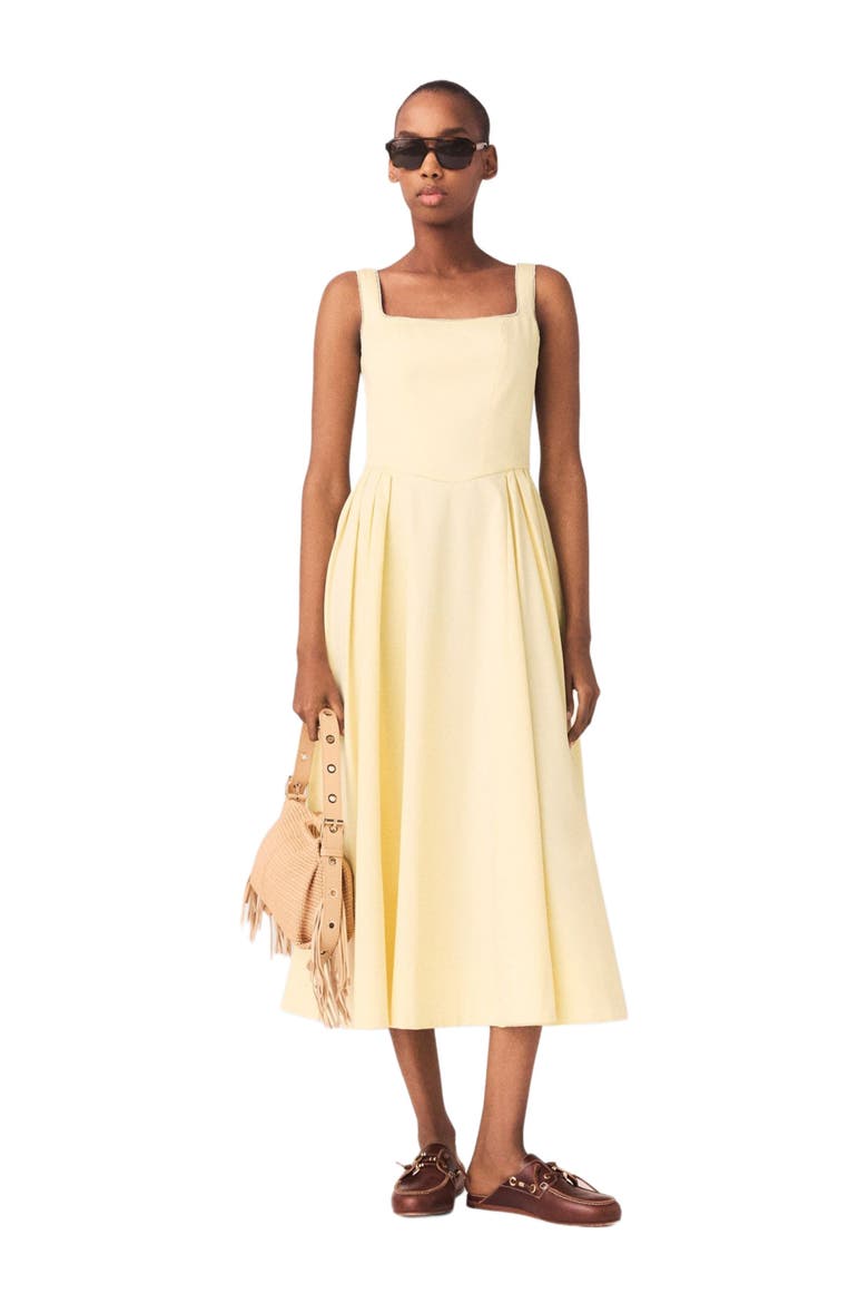 Flared rhinestone-trim midi dress, Main, color, Pale yellow