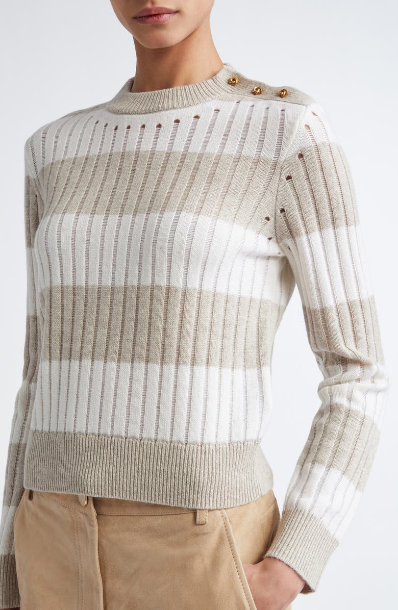 Max Mara Alfeo Stripe Rib Wool & Cashmere Crop Sweater, Alternate, color, White