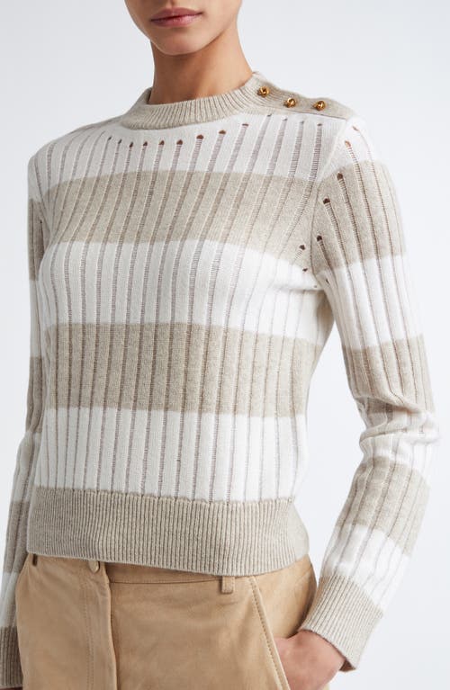 Max Mara Alfeo Stripe Rib Wool & Cashmere Crop Sweater In White