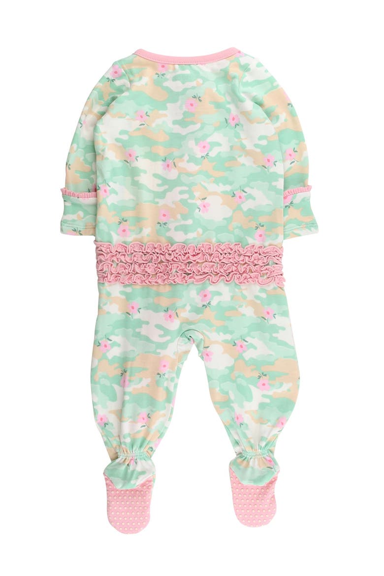 Baby Girls Modal Blend Ruffle One Piece Footie Pajamas, Alternate, color, Sage Blossom Camo