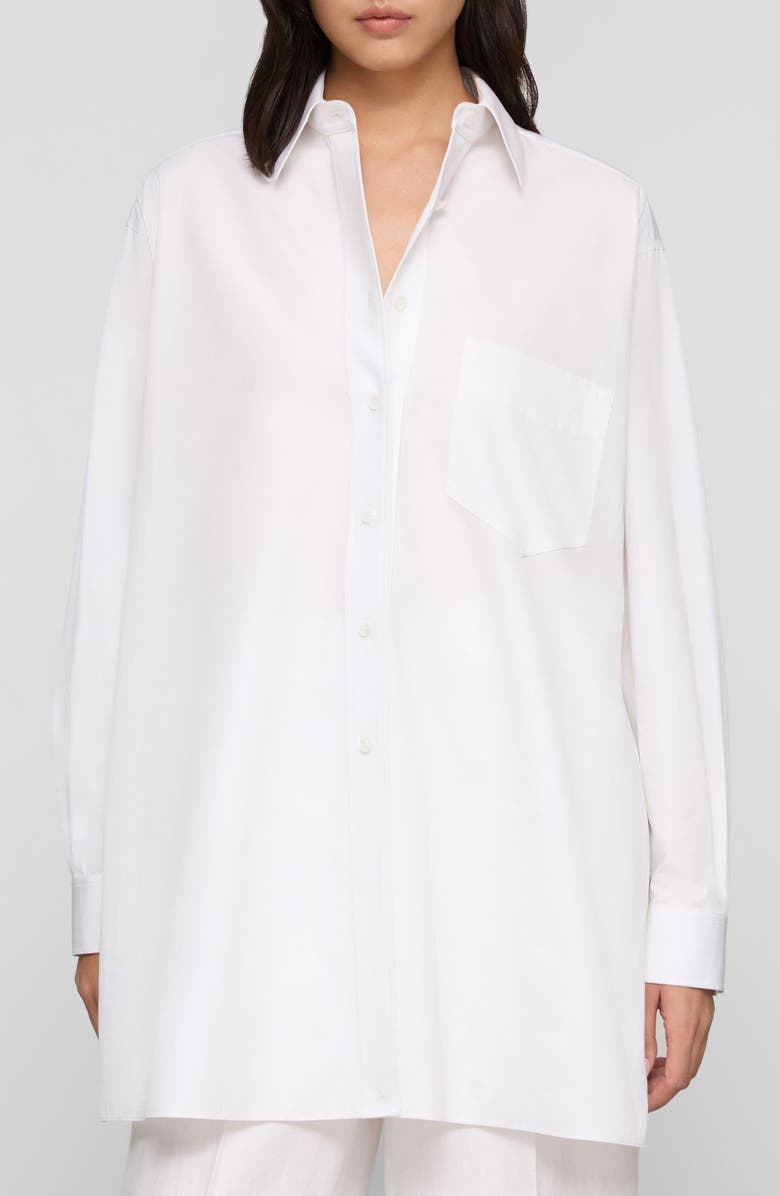 Lafayette 148 New York Oversize Cotton Poplin Convertible Wrap Blouse, Main, color, White