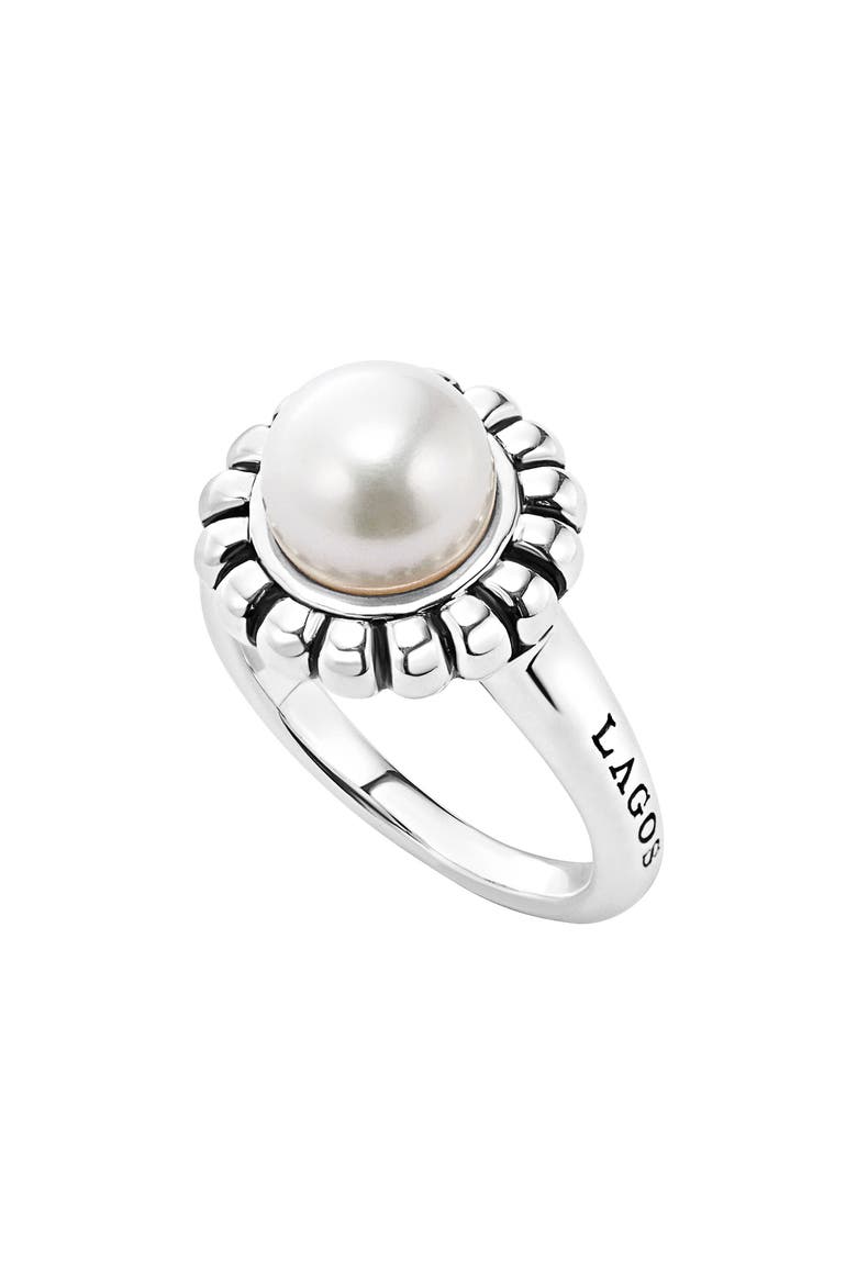 'Luna Pearl' Fluted Ring, Main, color, SILVER