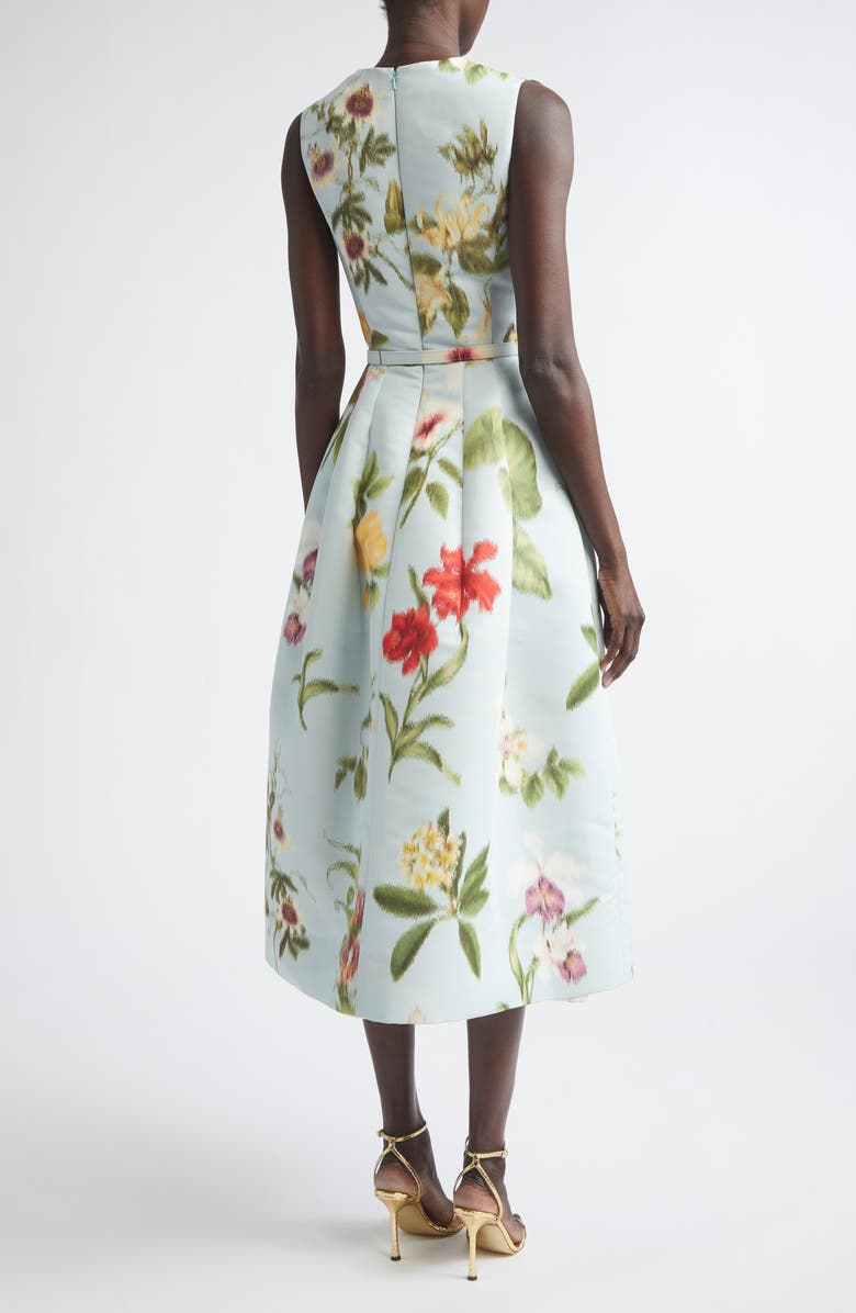 Oscar de la Renta Chiné Dominican Floral Faille Midi Dress, Main, color, Saltwater Multi