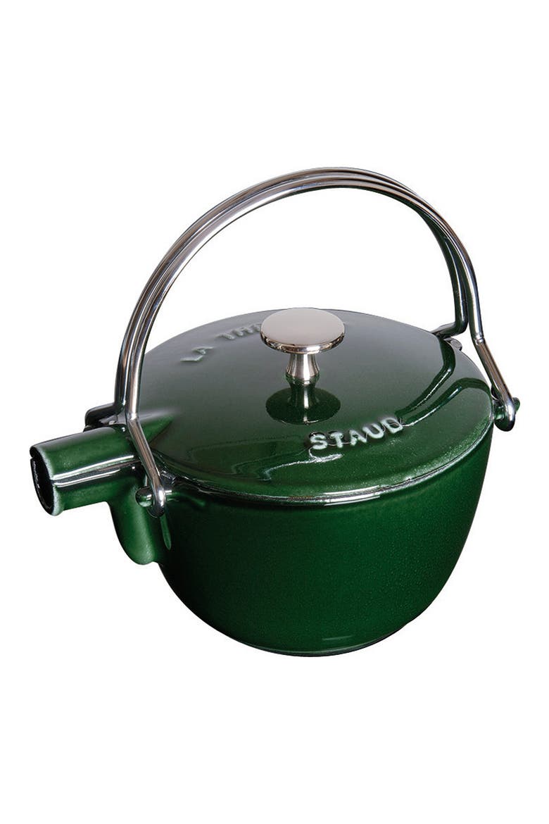 1-Quart Enameled Cast Iron Tea Kettle, Main, color, BASIL