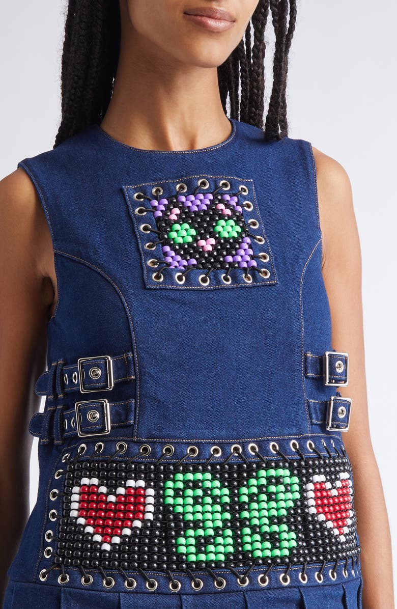 Chopova Lowena Patty Pleated Denim Dress, Alternate, color, Blue And Multi