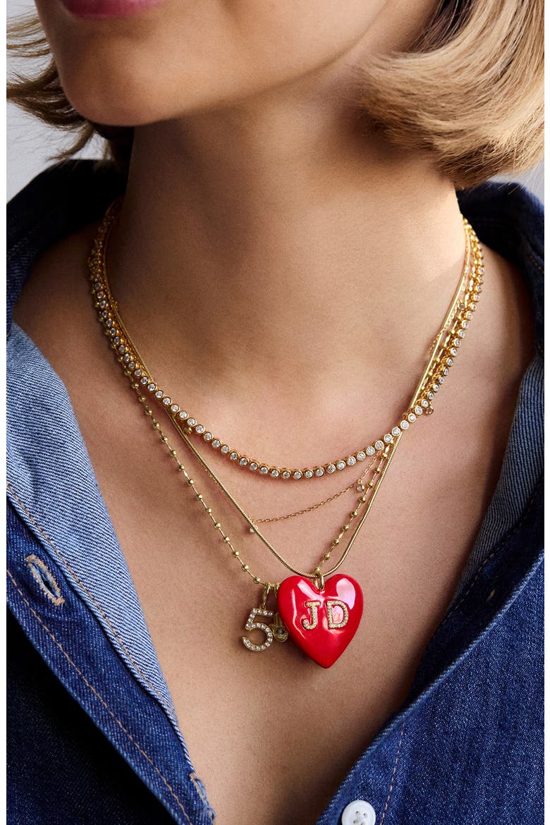 Custom Initial Enamel Heart Pendant, Alternate, color, RED