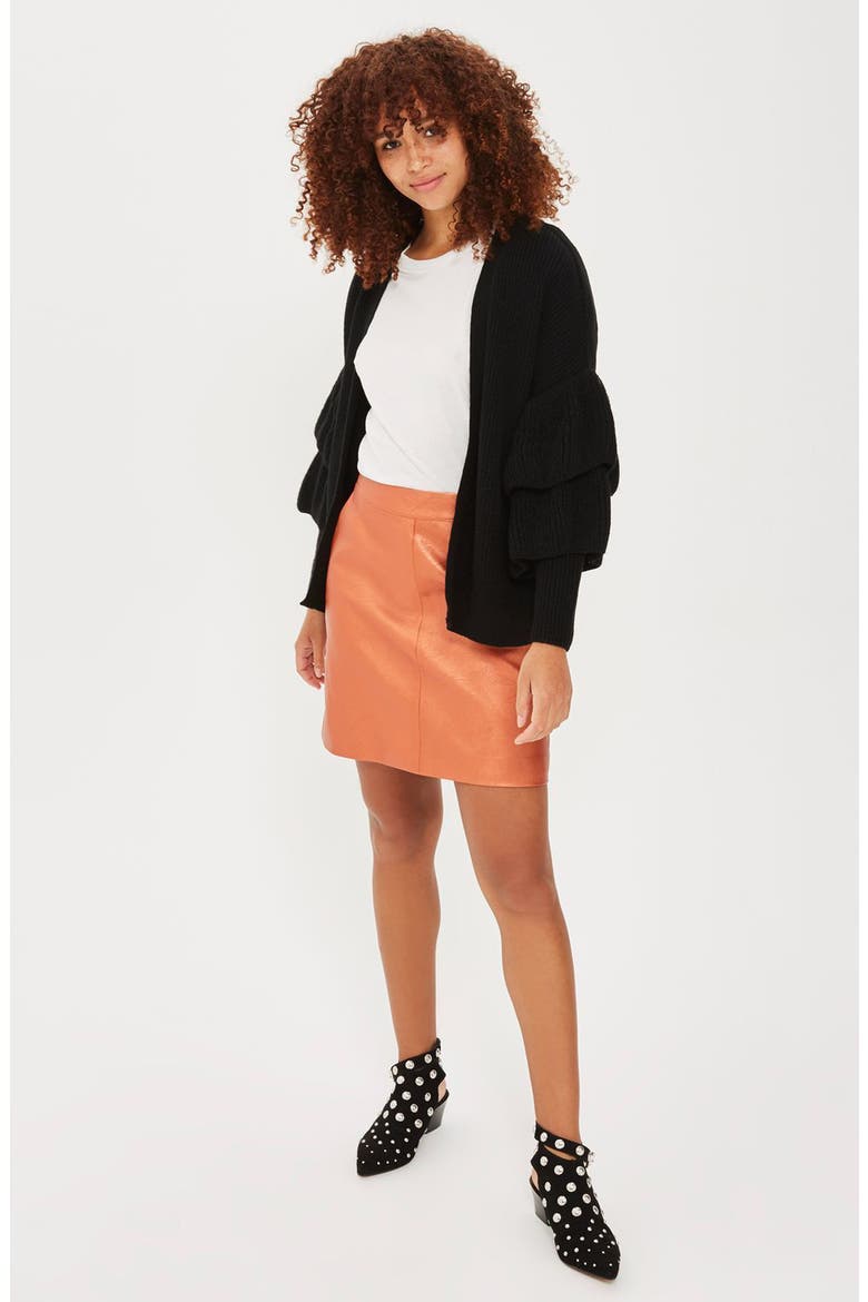 Layered Ruffle Sleeve Cardigan, Alternate, color, BLACK