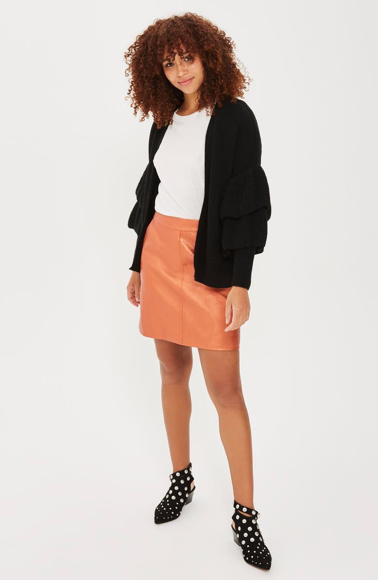 Topshop Layered Ruffle Sleeve Cardigan, Alternate, color, 