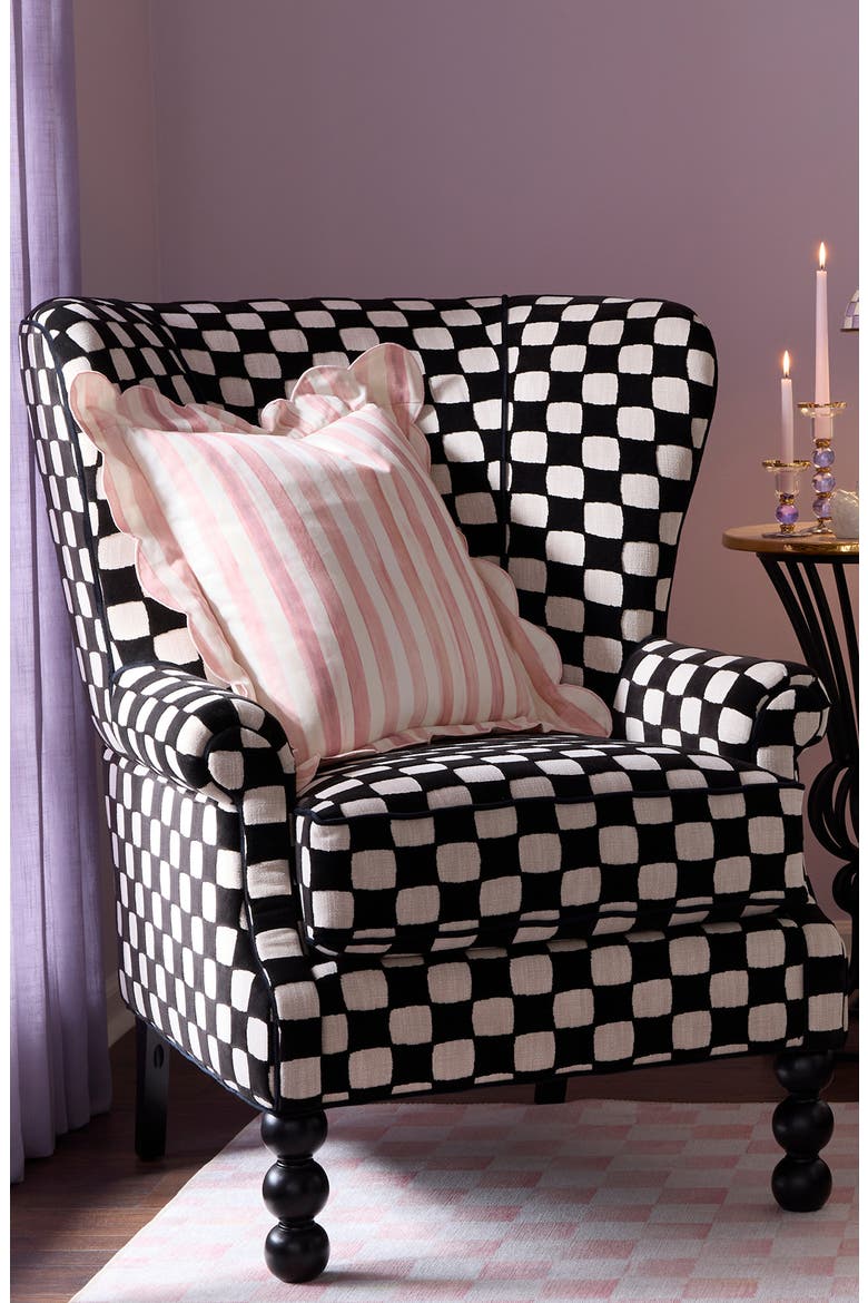 Rosy Check Reversible Scallop Throw Pillow, Alternate, color, ROSY