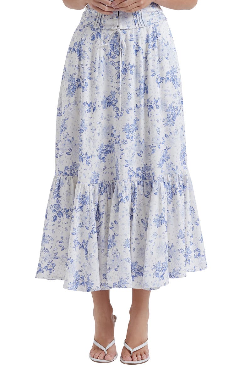 HOUSE OF CB Aitana Floral Flounce Drawstring Skirt, Main, color, 