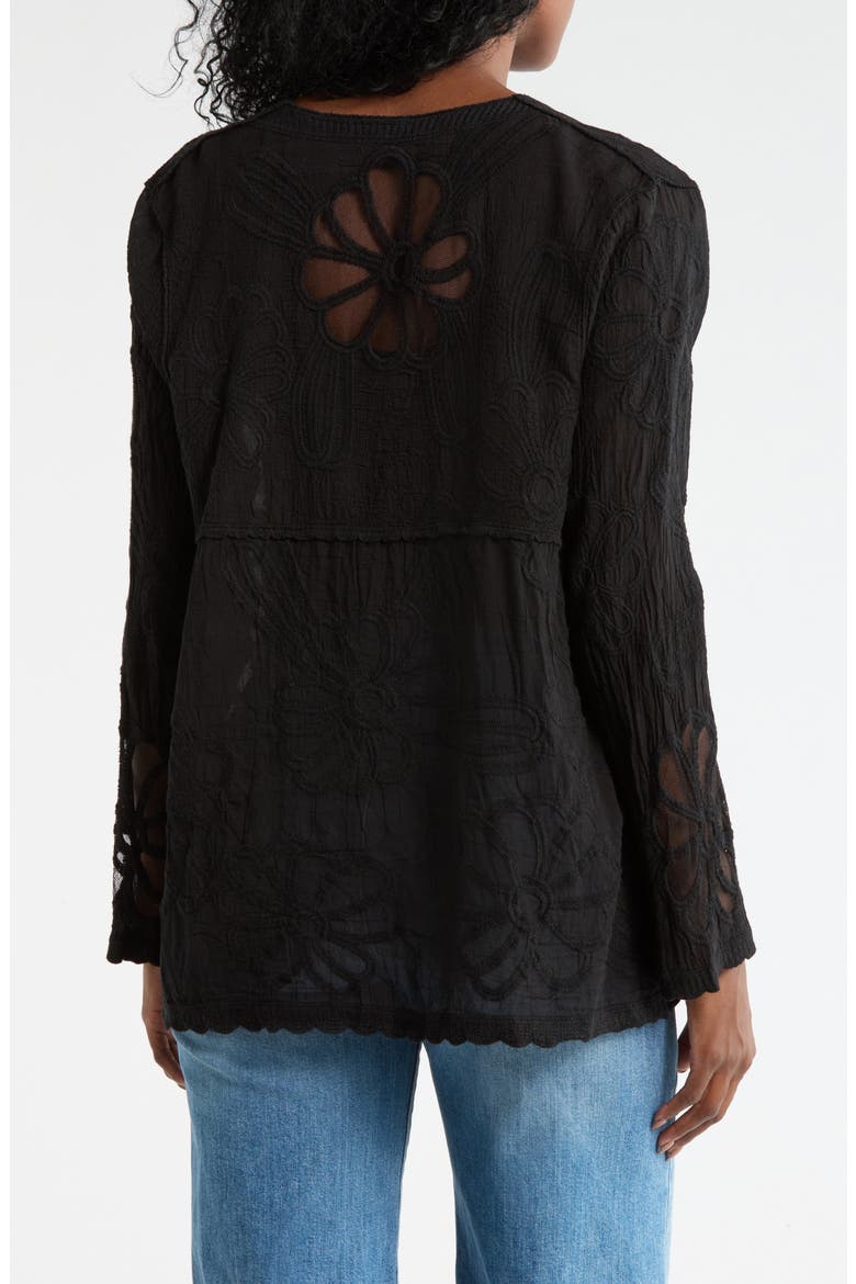 Floral Embroidered Tie Front Cardigan, Alternate, color, BLACK