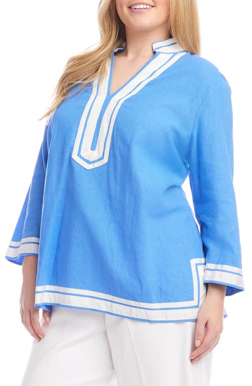 Karen Kane The St. Tropez Linen Blend Tunic Top In Blue