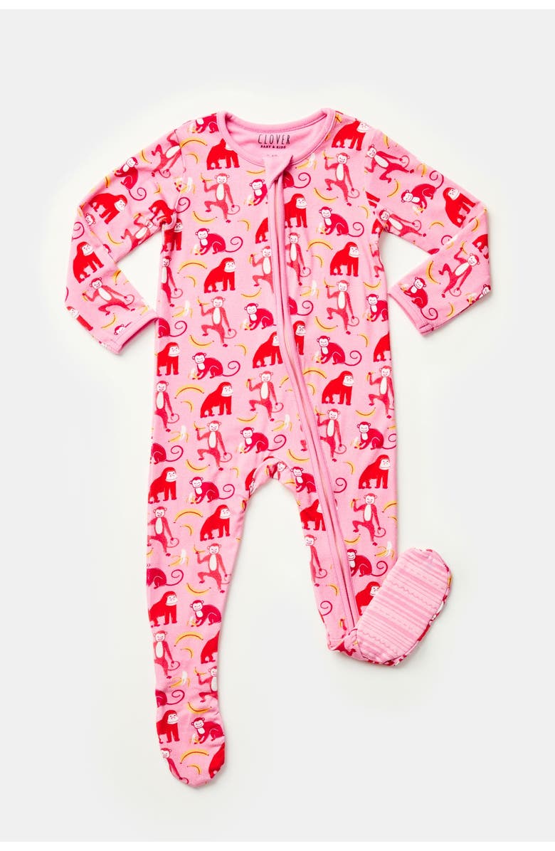 Clover Baby & Kids Soft & Stretchy Zipper Footie - Monkeying Around Pink, Main, color, Monkeying Around Pink