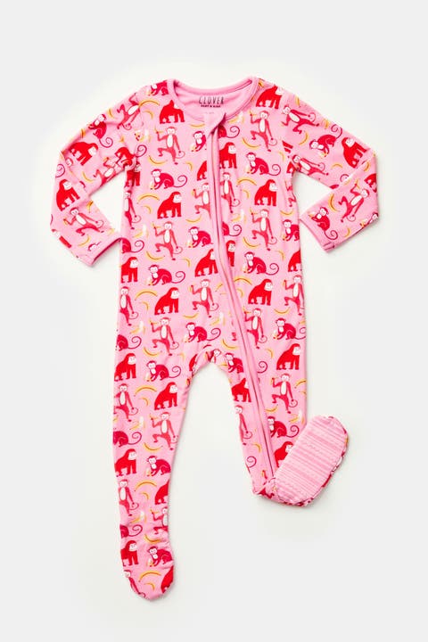Soft & Stretchy Zipper Footie - Monkeying Around Pink