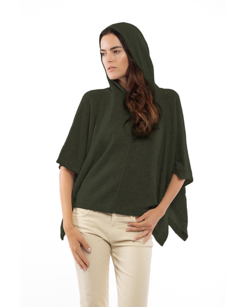 Pure Cashmere Button Hoodie Poncho