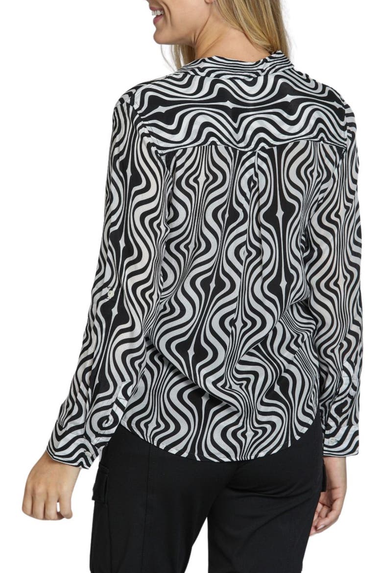 Wavy Print Roll Tab Sleeve Button-Up Shirt, Alternate, color, BLACK/ WHITE