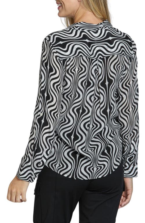 Apny Wavy Print Roll Tab Sleeve Button-up Shirt In Multi