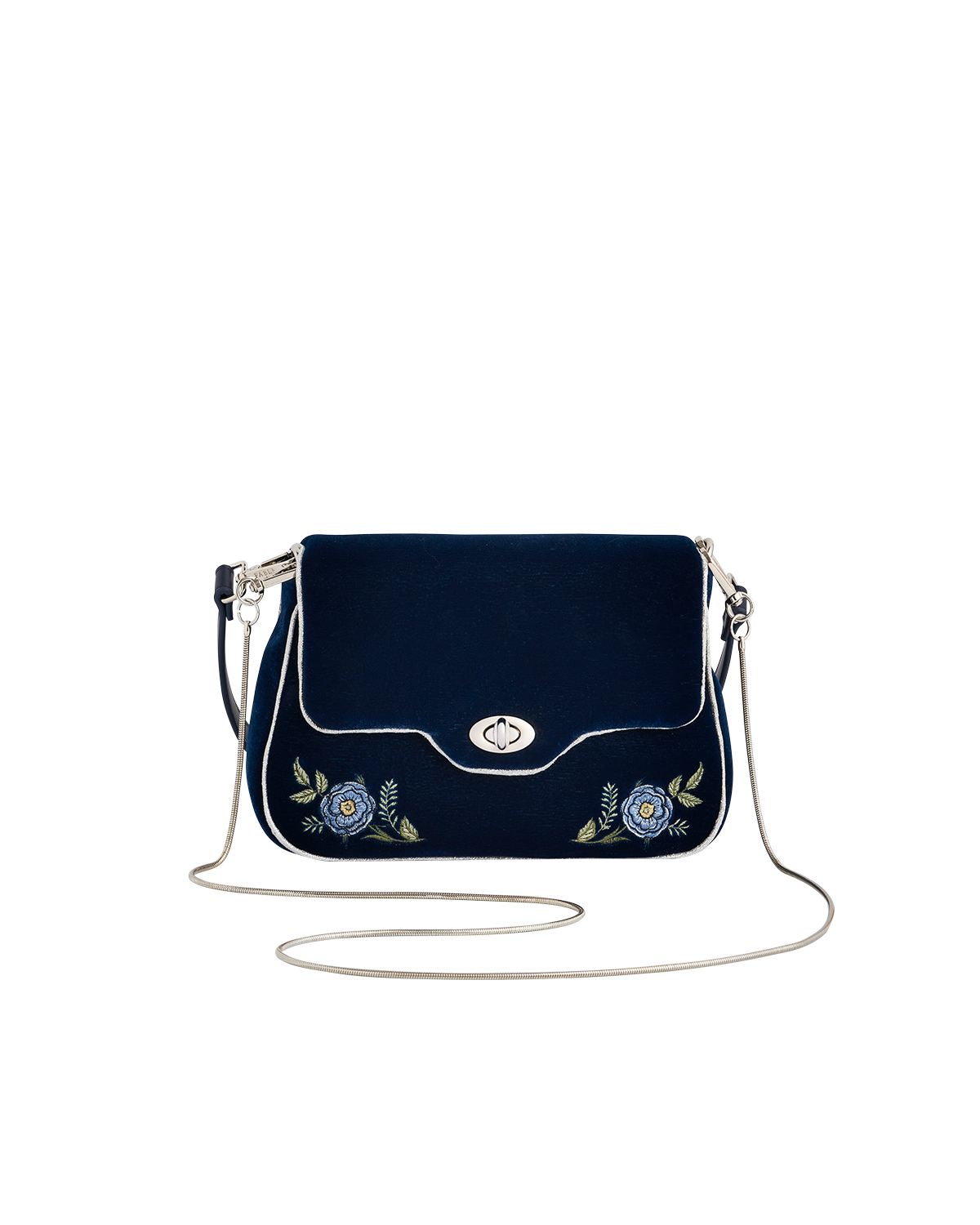 Fable England Rose Embroidered Blue Clutch, Main, color, Navy