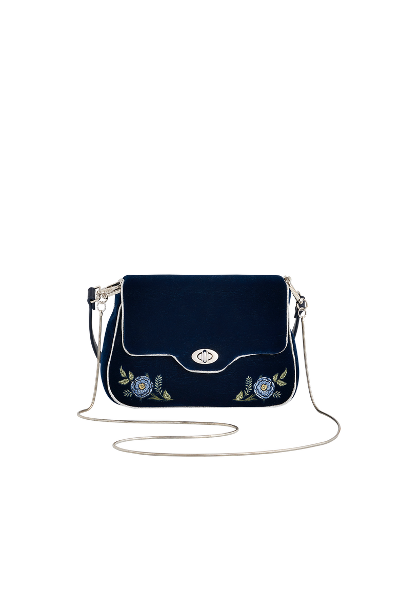 Fable England Rose Embroidered Blue Clutch, Main, color, Navy