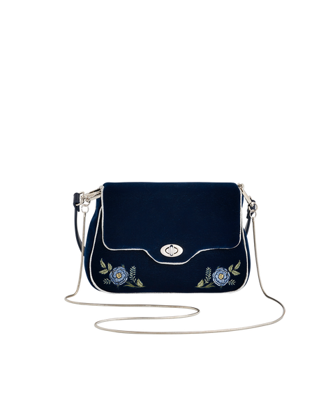 Rose Embroidered Blue Clutch