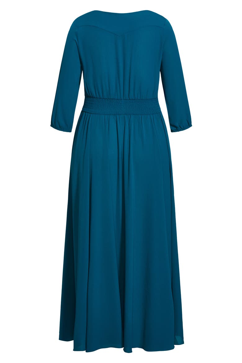 Desire Shirred Waist Button Front Maxi Dress, Alternate, color, DEEP TEAL