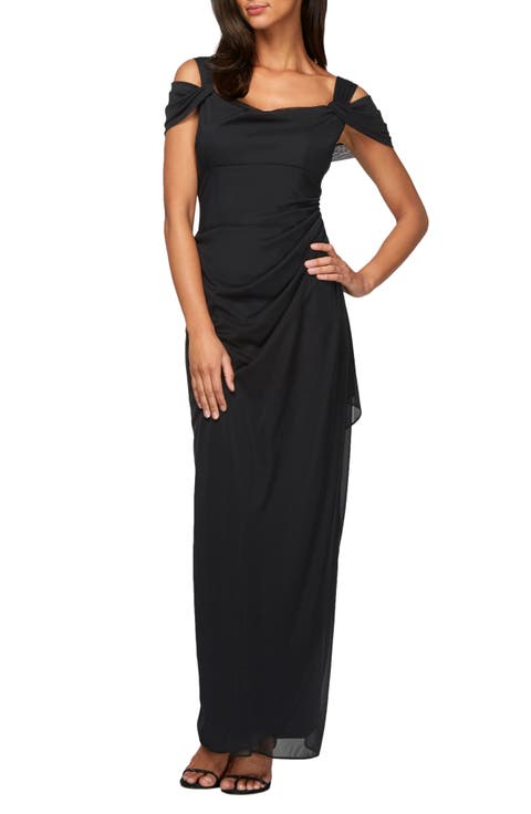 Alex Evenings Cold Shoulder Ruffle Gown