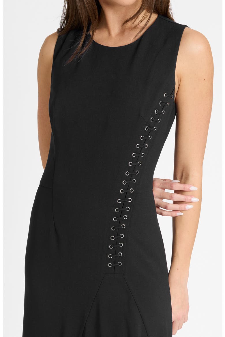 Kylie Sleeveless Asymmetric Midi Crepe Dress, Alternate, color, BLACK