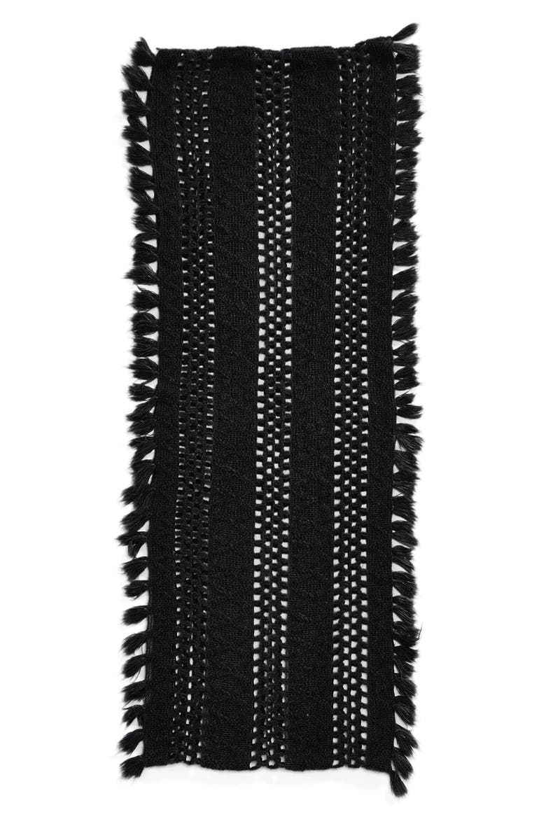 Tassel Open Knit Infinity Scarf, Alternate, color, BLACK