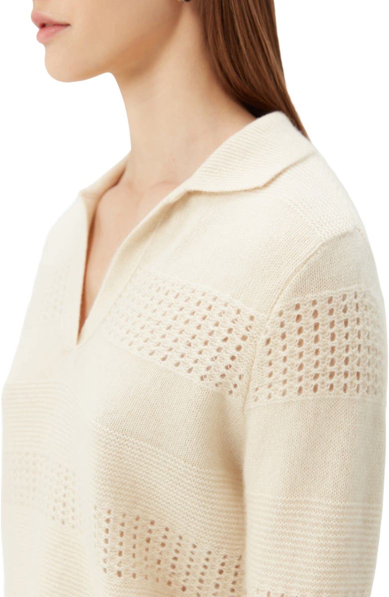 GOBI Mongolian Cashmere Mixed Pattern Cashmere Polo, Alternate, color, Off White