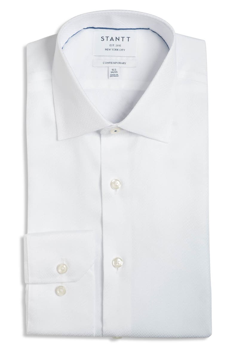 Contemporary Fit Wrinkle Resistant Cotton Dobby Dress Shirt, Main, color, WHITE