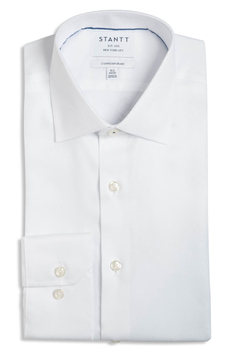 Stantt Contemporary Fit Wrinkle Resistant Cotton Dobby Dress Shirt, Main, color, White