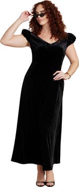 ELOQUII Velvet Short Puff Sleeve Maxi Dress
