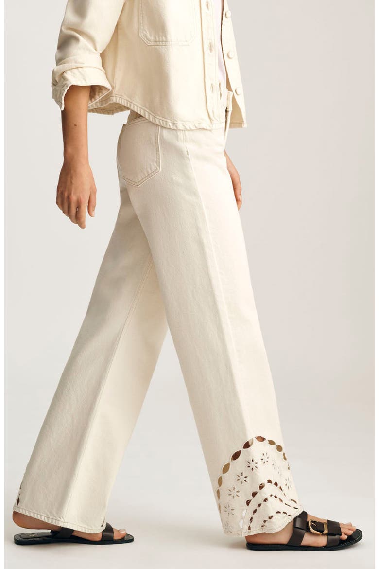 Malibu Eyelet Embroidererd Wide Leg Jeans, Alternate, color, CREAM DENIM