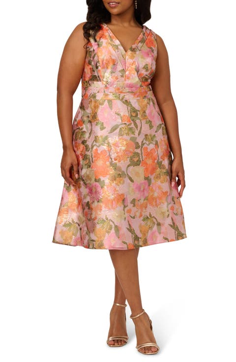 Floral Jacquard Midi Cocktail Dress (Plus)