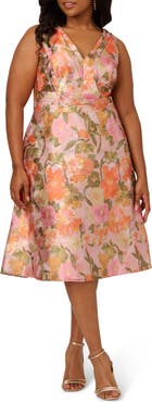 Adrianna Papell Floral Jacquard Midi Cocktail Dress