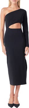 Endless Rose One-Shoulder Cutout Knit Midi Dress