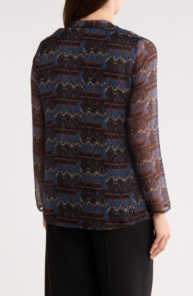 Longchamp Tie Neck Long Sleeve Silk Button-Up Shirt, Alternate, color, Navy