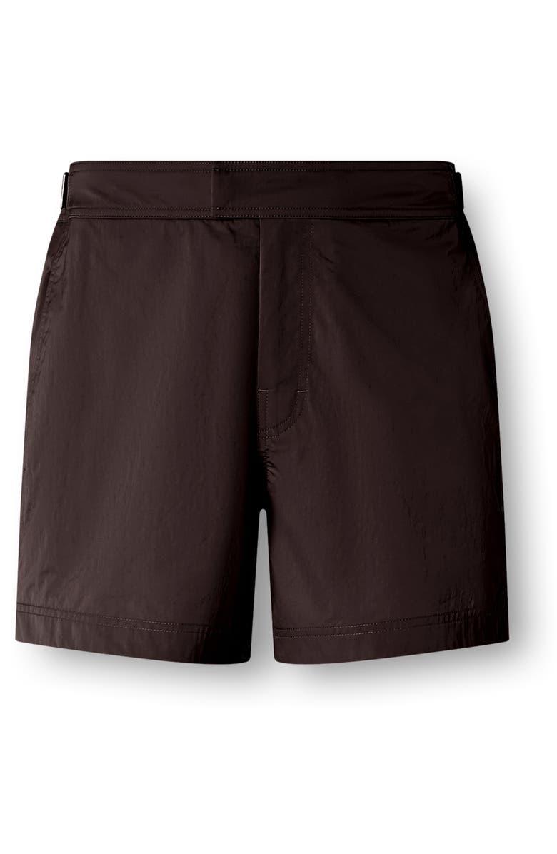 ZEGNA 232 Road Brand Mark Rio Swim Trunks, Alternate, color, Dark Brown