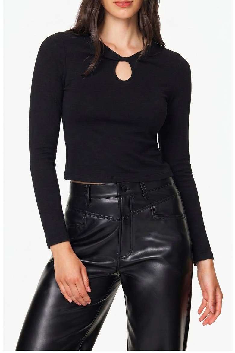 Keyhole Twist Neck Long Sleeve Tee, Main, color, BLACK