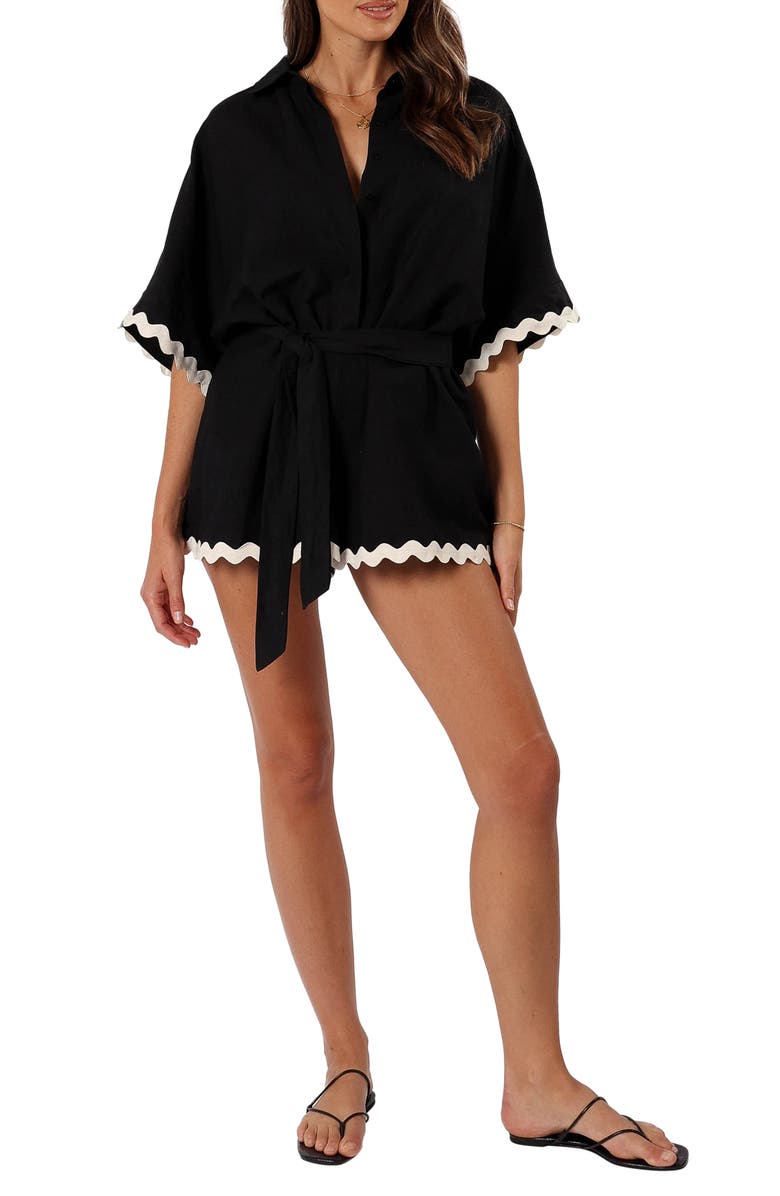 Petal & Pup Isabella Cotton & Linen Button-Up Romper, Main, color, 