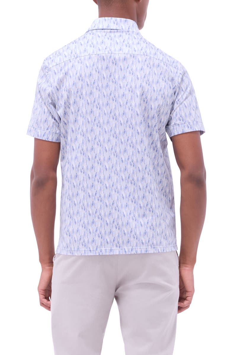 Bugatchi Milo OoohCotton<sup>®</sup> Feather Print Short Sleeve Button-Up Shirt, Alternate, color, Sand