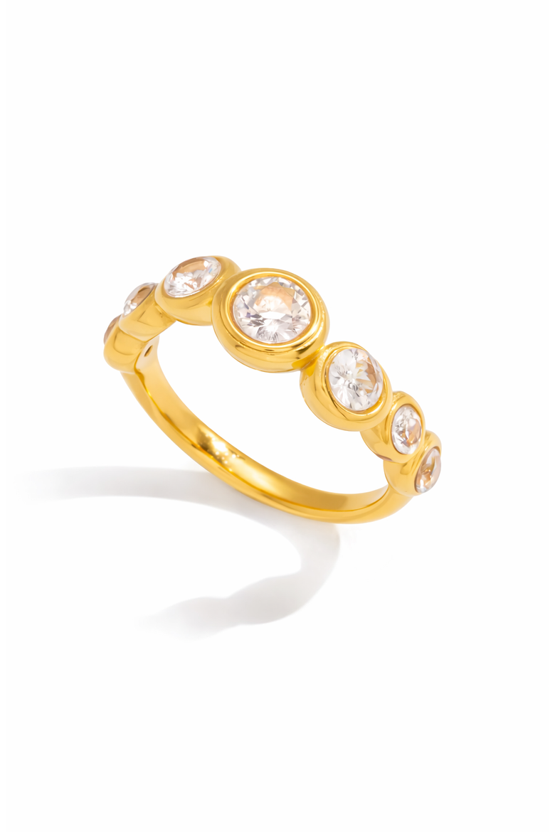 Cubic Zirconia Bezel Set Stainless Steel Ring, Main, color, Gold-Tone
