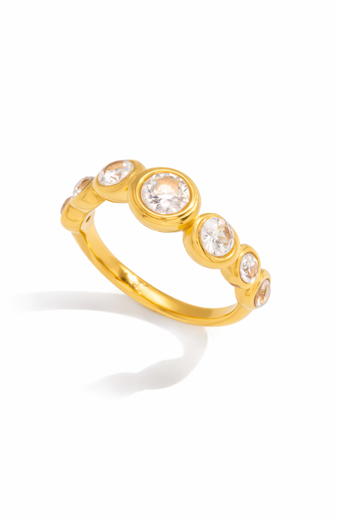 Cubic Zirconia Bezel Set Stainless Steel Ring