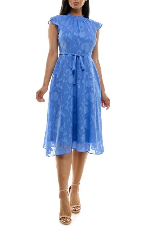 Mock Neck Flutter Sleeve Midi Dress