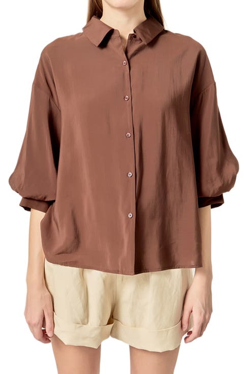 Balloon Sleeve Button-Up Shirt