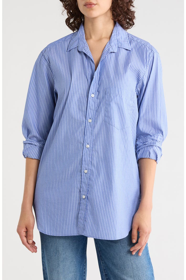 BOYFRIEND BUTTON-UP SHIRT, Main, color, BLUE LINEN STRIPE