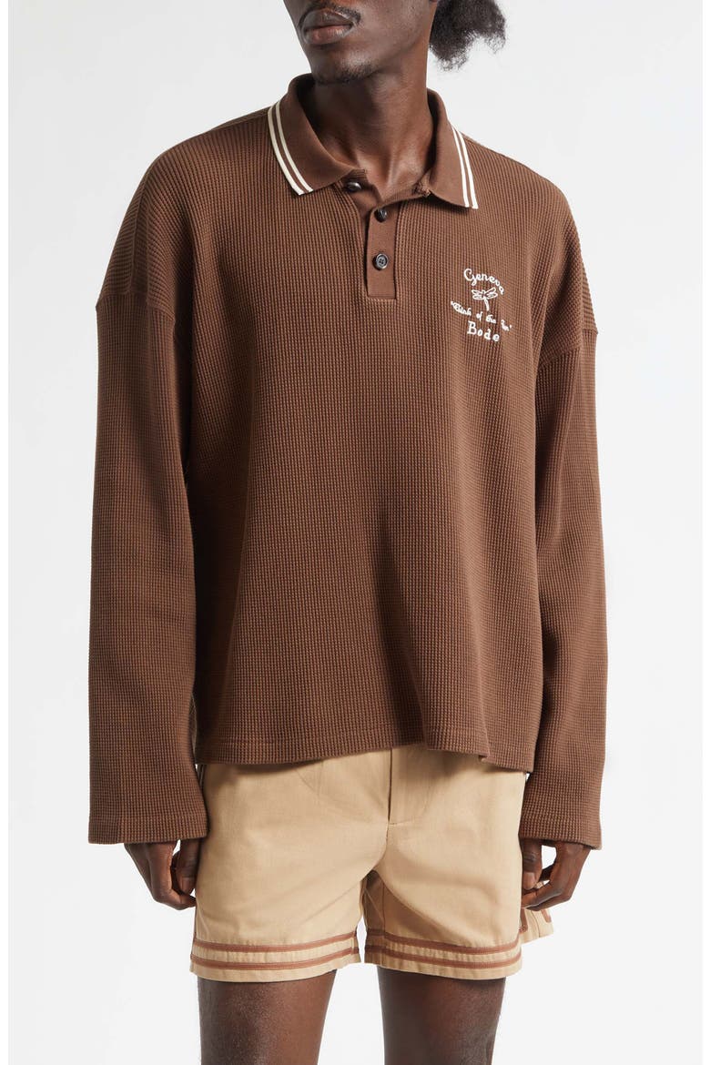 Geneva Waffle Knit Cotton Polo, Main, color, DARK BROWN