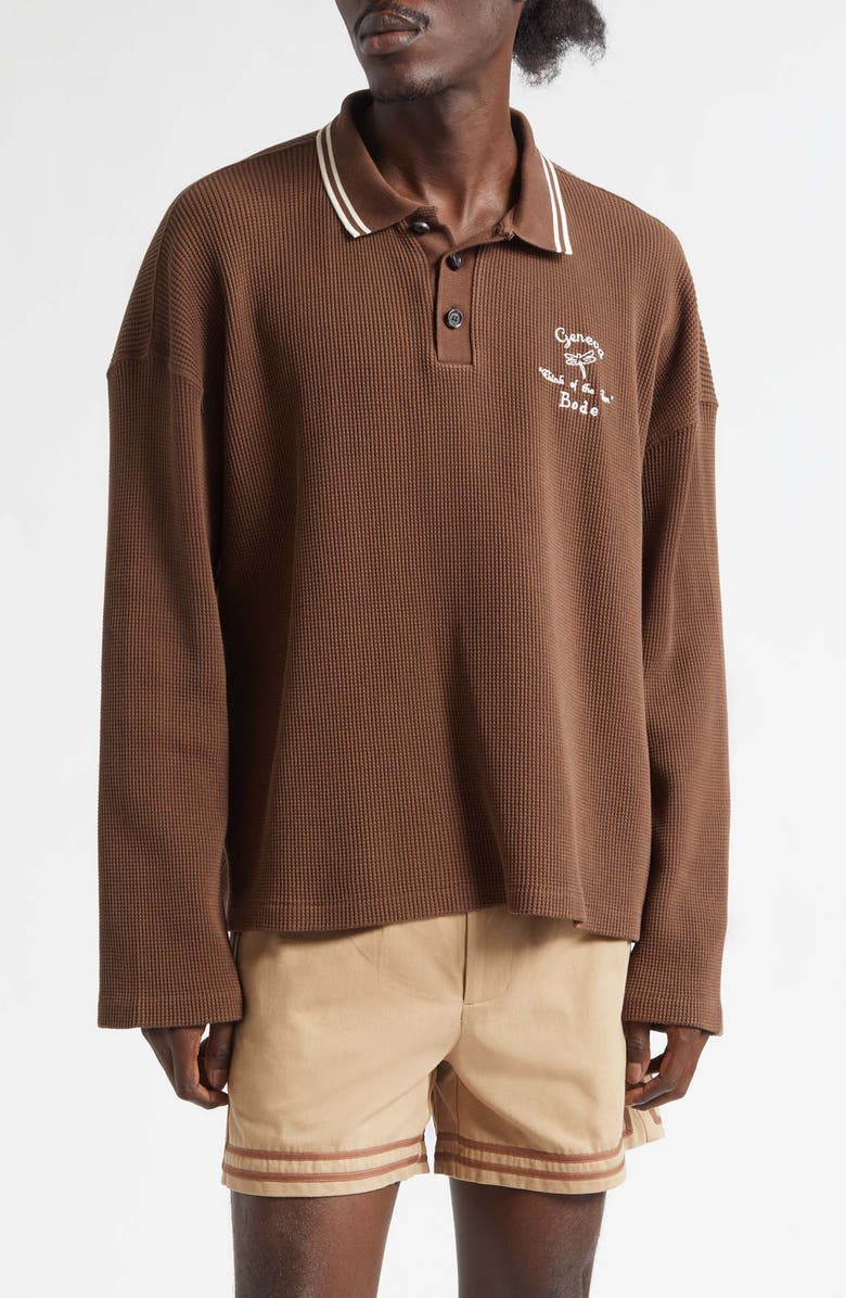 Bode Geneva Waffle Knit Cotton Polo, Main, color, Dark Brown