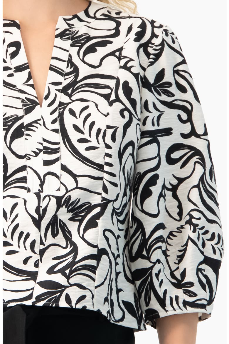 Graphic Brushstroke Floral Woven V-Neck Blouse, Alternate, color, White